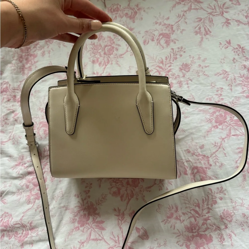 Coach Cream Leather Top-Handle Satchel with Crossbody Strap